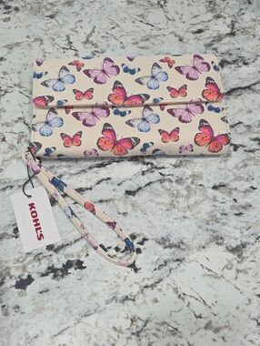 Butterfly Print Wristlet Wallet - Pink Cream RFID